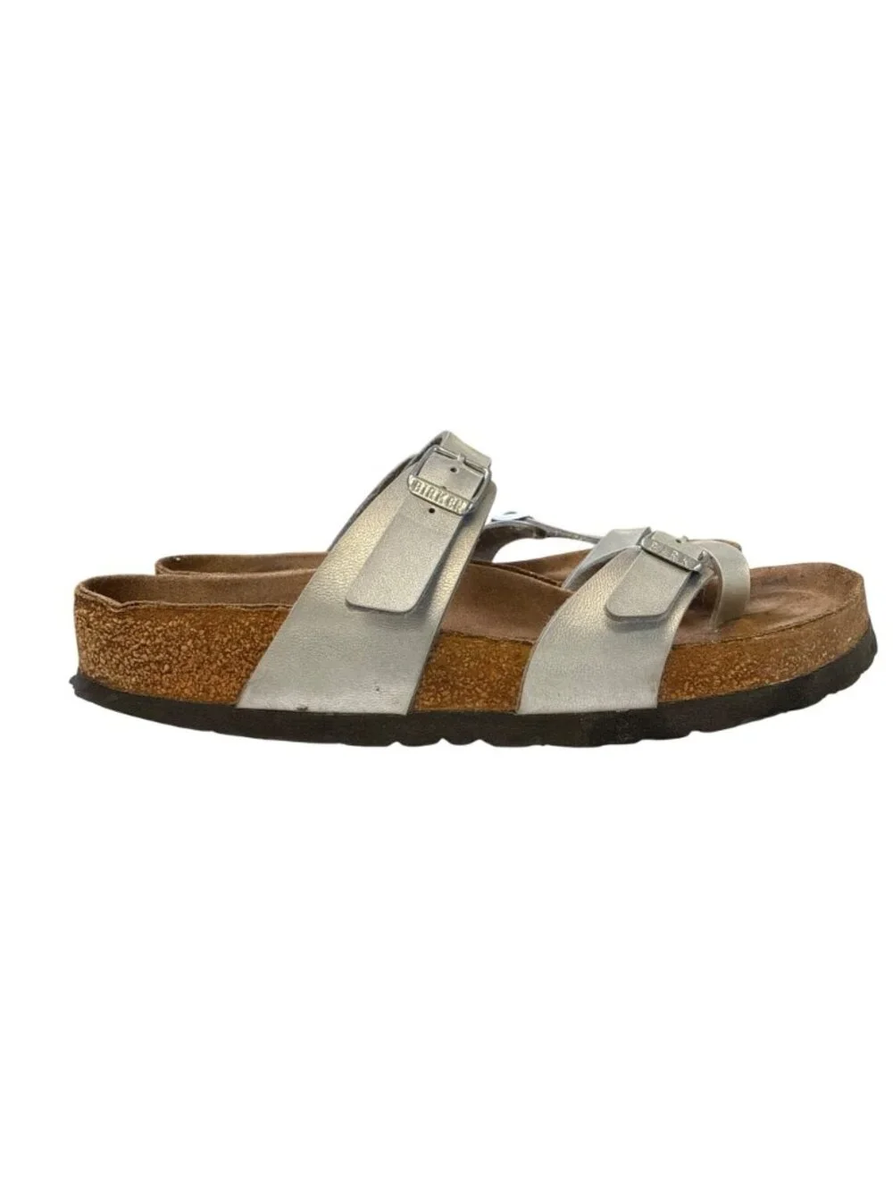Birkenstock Mayari Birko-Flor Leather Sandals~Size 8~Silver Criss Cross P19 09